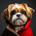 Shih Tzu Brown and White In Red Sweater